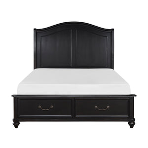English Elm Charcoal Queen Panel Bed with Okume Veneer and Horizontal Accent Headboard — Rustic Transitional Design Brown Mix 63.25 L x 42.5 W x 5.25 H B011S01249