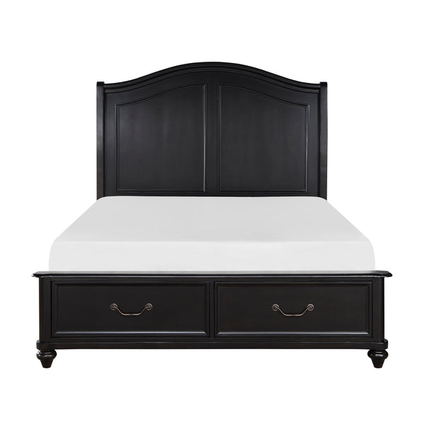 English Elm Charcoal Queen Panel Bed with Okume Veneer and Horizontal Accent Headboard — Rustic Transitional Design Brown Mix 63.25 L x 42.5 W x 5.25 H B011S01249
