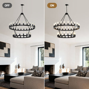 English Elm 47.24 Inch Matte Black Wagon Wheel Chandelier 36 Light Farmhouse Metal Fixture W5008P389243