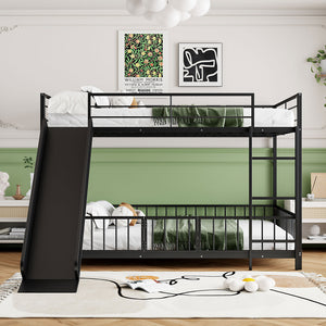 English Elm Full Full over Full Metal Bunk Bed with Slide, Interchangeable Stairs, Gate & Safety Guardrails for Kids Black SF000170AAB