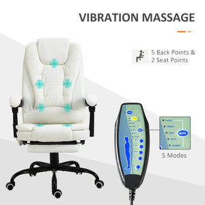 English Elm Vinsetto 7-Point Vibrating Massage Office Chair with Recline, Lumbar Support, Footrest, White W2225P173838