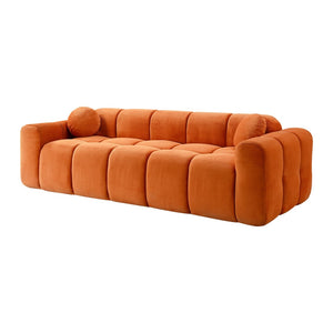English Elm 98.4" Corduroy Cloud Puff Sofa Vacuum Packed 4-seater Living Room Couch with Pillows Orange W5515P477306