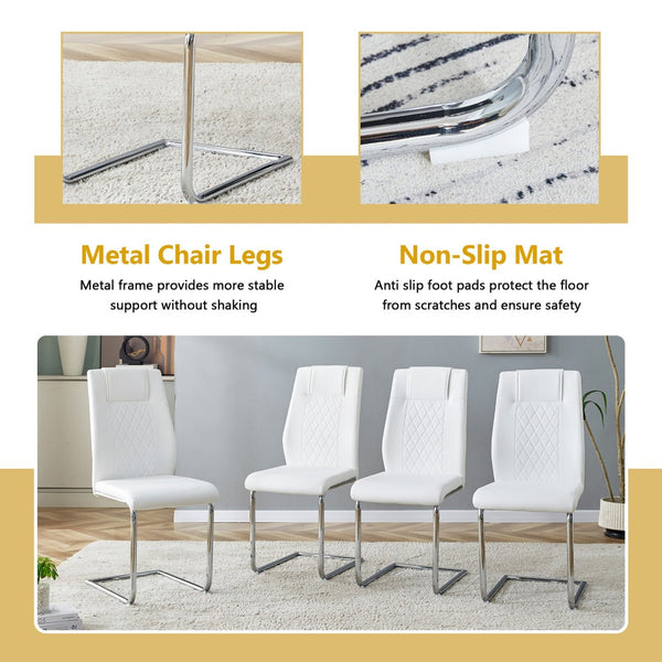 English Elm Table and Chair Set Oval Glass Top Twin Column Base with Six Pu Leather Seats Silver,Transparent,White W1151S04738