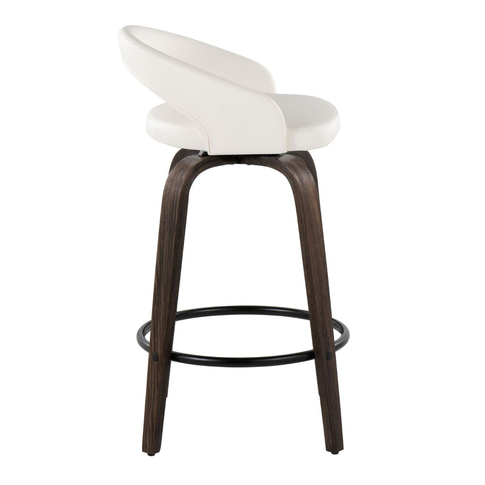 English Elm Fixed-height Swivel Counterstools Walnut Wood Frame White Faux Leather Seat Set of 2 B202S01830