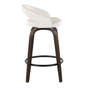 English Elm Fixed-height Swivel Counterstools Walnut Wood Frame White Faux Leather Seat Set of 2 B202S01830