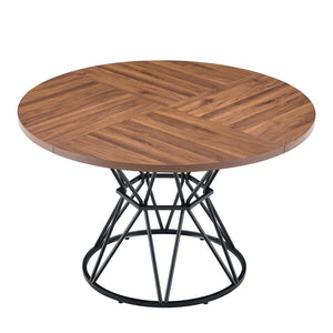 English Elm A Round Marble Patterned Mdf Dining Table with Matte Hourglass Base Seats Six Black,Walnut W1151P434789