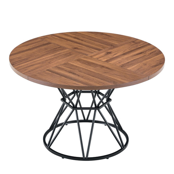 English Elm A Round Marble Patterned Mdf Dining Table with Matte Hourglass Base Seats Six Black,Walnut W1151P434789