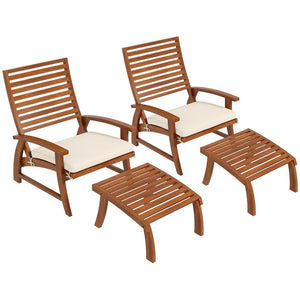 English Elm Outsunny 4-Piece Acacia Wood Outdoor Dining Chair Set With Cushions & Footstools For Ultimate Comfort W2225P174095-GIGA