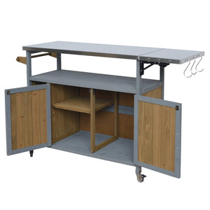 English Elm 54.33" Farmhouse Outdoor Kitchen Cart Solid Fir Frame Steel Top Storage Bbq Prep Blue Gray,Walnut Brown N767P379702B