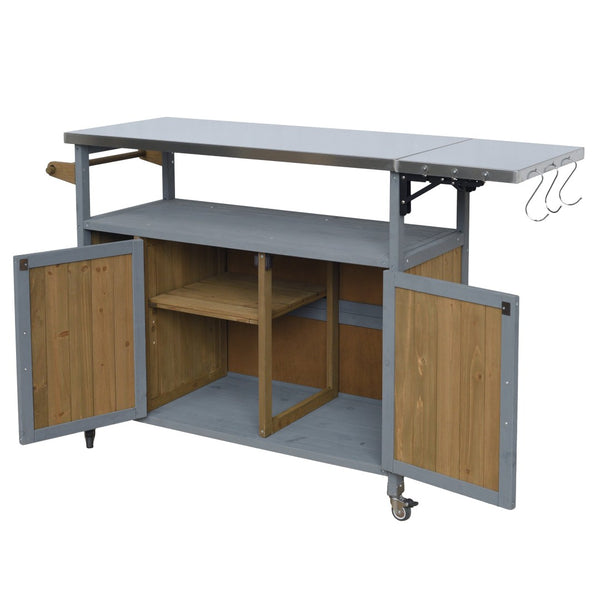 English Elm 54.33" Farmhouse Outdoor Kitchen Cart Solid Fir Frame Steel Top Storage Bbq Prep Blue Gray,Walnut Brown N767P379702B