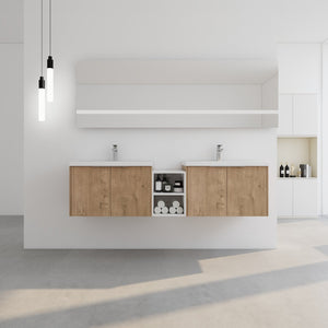 English Elm 72 Inch Wall Mounted Vanity with Resin Sink, Soft-Close Doors, Ample Storage Shelves, Durable Eco Plywood Finish Imitative Oak W999S00188