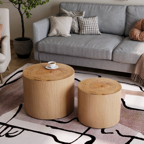 English Elm Nesting Round Coffee Tables Set Tree Ring Veneer Organic Modern Accent for Living Room W1435P254288