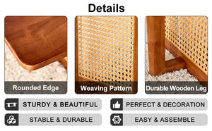 English Elm Chinese Walnut Imitation Rattan Coffee Table Rectangular Rubberwood Low Tea Table — Compact Chic, Easy Assembly, Durable Style W1512P380701