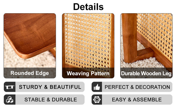 English Elm Chinese Walnut Imitation Rattan Coffee Table Rectangular Rubberwood Low Tea Table — Compact Chic, Easy Assembly, Durable Style W1512P380701