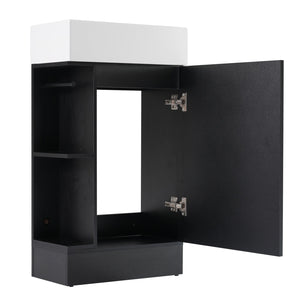English Elm 18.6" Bathroom Vanity with Sink and Ceramic Top, MDF Cabinet with Door, TP Holder & Shelf Black N725P212181B