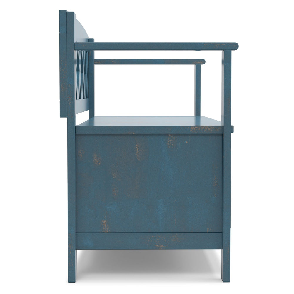 English Elm Amherst Rustic Coastal Storage Bench with Lift-Up Seat, Solid Pine, Distressed Blue Finish, 48" B136P364311