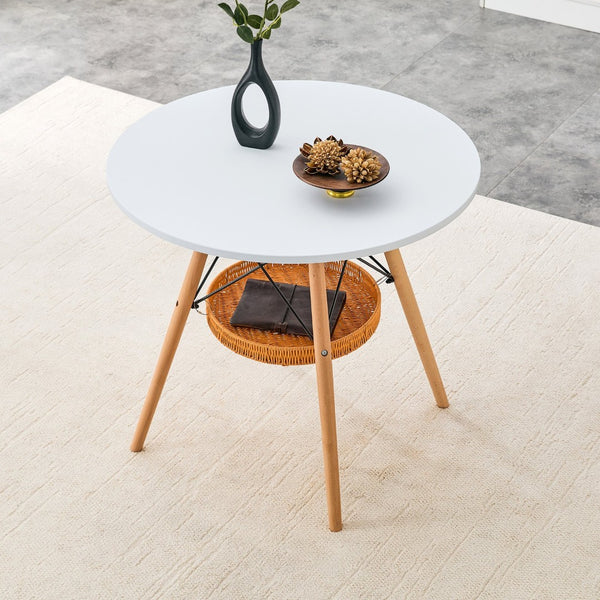 English Elm 31.5-inch Round Dining Table Solid Legs Woven Basket Storage Compact Modern Minimalist White,Wood W1151P431133