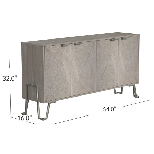 Basset Mirror Cooper Server - Modern Transitional Design In Light Gray Cerused Oak With Adjustable Shelves & Nickel Accents Gray Rubberwood Solids,Oak Veneers,Metal 9090-dr-576