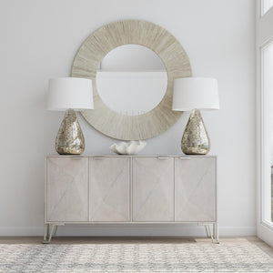 Basset Mirror Cooper Server - Modern Transitional Design In Light Gray Cerused Oak With Adjustable Shelves & Nickel Accents Gray Rubberwood Solids,Oak Veneers,Metal 9090-dr-576