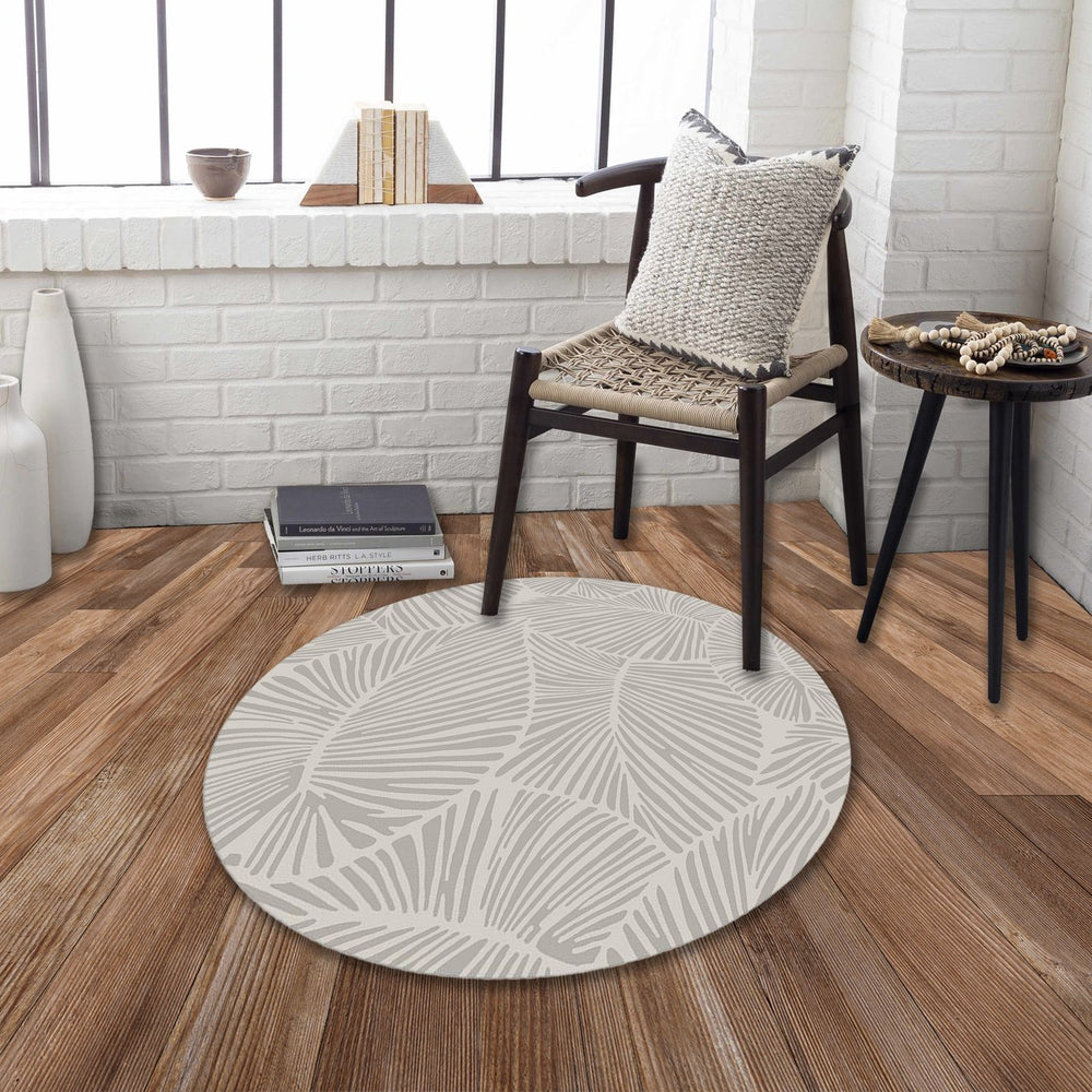 English Elm CURVE Silver Round Rug 41" x 41" - Jaquard Woven Polyester, Low 0.6" Pile, Durable Kid & Pet Friendly B186P261390