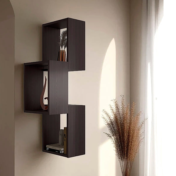 English Elm Wenge Wall-Mounted Geometric Shelf Unit — Modern Melamine Cube Display for Books, Plants & Décor, Rich Finish B062P380045