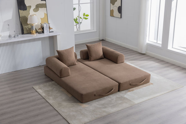 English Elm UNITED modular foldable sofa with metal frame, corduroy upholstery, side pocket & quick assembly convenience Brown W1568P375636