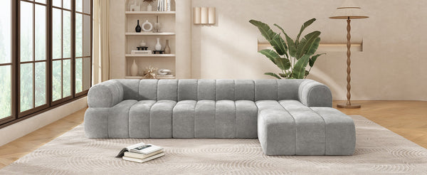 English Elm 122" Low Profile L-shaped Sectional with Chaise High Density Foam Modern Living Room Grey N767P408805E