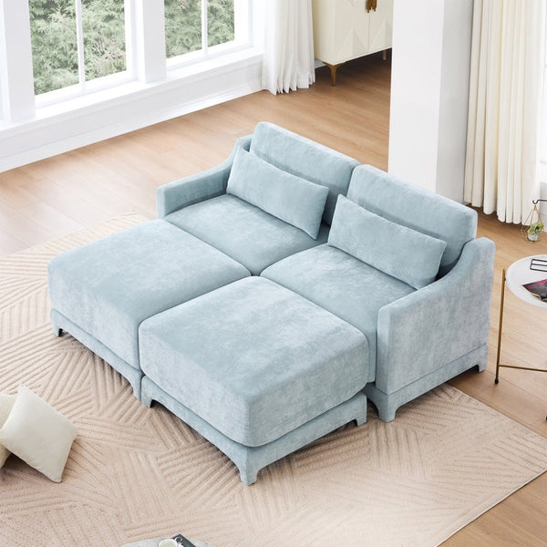 English Elm Two Seater Chenille Sofa with Ottoman Ergonomic Tufted Loveseat for Modern Living Rooms W714S01205