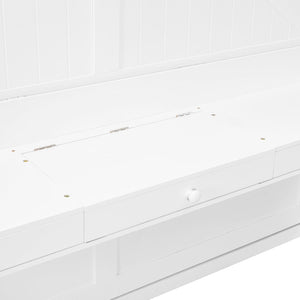 English Elm Queen Murphy Bed Cabinet with Vanity Desk Hydraulic Lift Mirror Distressed Finish White LP000766AAK-1