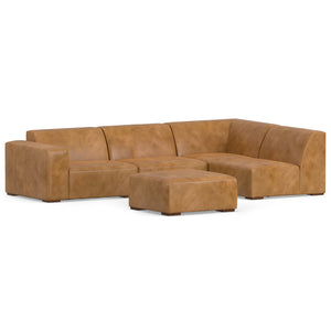 English Elm Rex Handcrafted Right Sectional Sofa with Ottoman — Eco-Friendly Performance Fabric, Durable Comfort Brown B136P199271