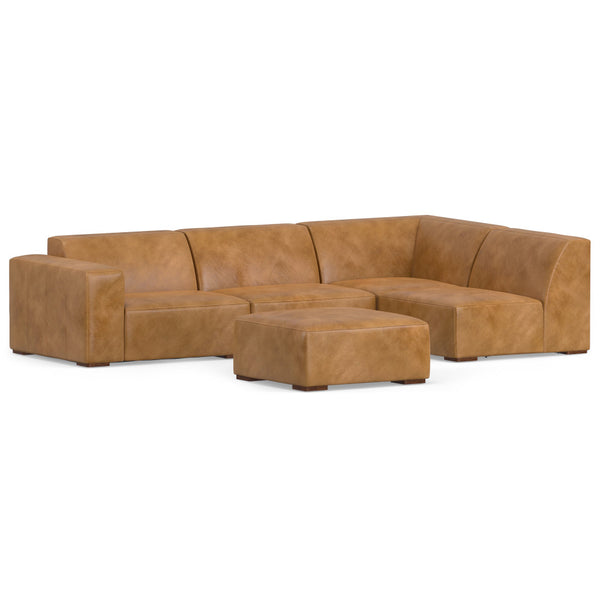 English Elm Rex Handcrafted Right Sectional Sofa with Ottoman — Eco-Friendly Performance Fabric, Durable Comfort Brown B136P199271