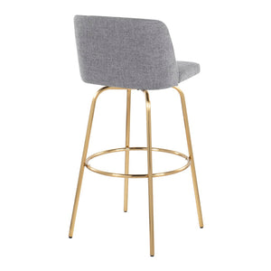 English Elm Toriano 30" Barstool Set Of 2 - Stylish Grey Fabric & Gold Metal Swivel Design For Modern Spaces B202S00656-GIGA