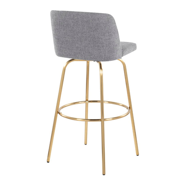 English Elm Toriano 30" Barstool Set Of 2 - Stylish Grey Fabric & Gold Metal Swivel Design For Modern Spaces B202S00656-GIGA