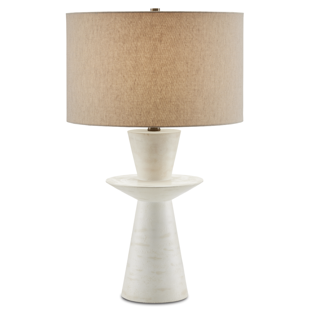 Cantata White Table Lamp - Mid-Century Modern Design with Distressed Finish & Linen Shade Elegance