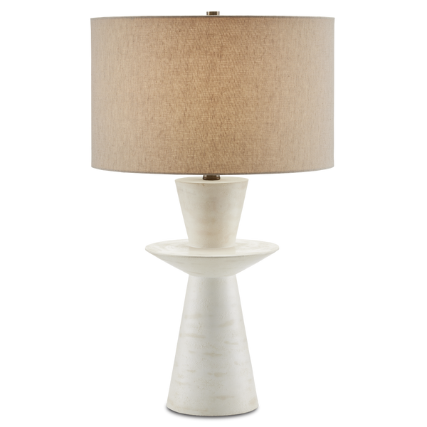 Cantata White Table Lamp - Mid-Century Modern Design with Distressed Finish & Linen Shade Elegance