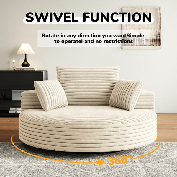 English Elm 55''l 55'l Faux Rabbit Fur Corduroy Swivel Chair Fluffy Foam Lounge Seat for Living Room W834S00445