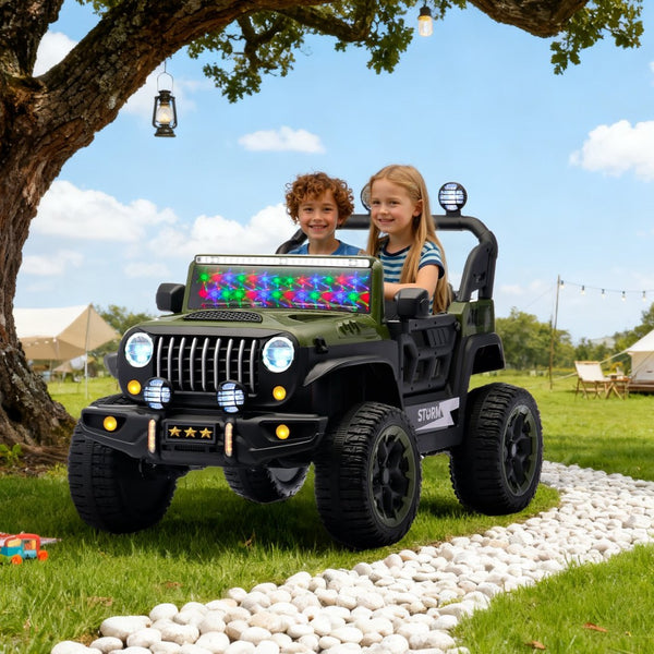 English Elm 24v Two Seat Kids Ride on Car with 4wd Motor Remote Control and Led Lights Green W509P378205