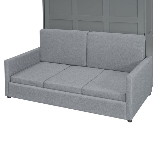 English Elm Full Size Murphy Wall Bed with Integrated Linen Sofa for Studio or Guest Room Gray LP000890AAE-1