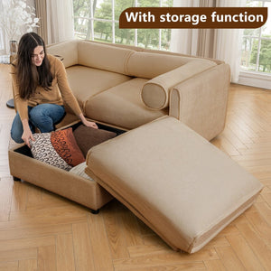 English Elm Stylish Camel Chenille 2-Seater Sofa With Ottoman Storage, Ergonomic Comfort & Modular Design W714S01225-GIGA