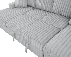 English Elm U U Shaped Sleeper Sofa with Pull-Out Bed and Hidden Chaise Storage, Plush Corduroy Comfort Grey W1417S00077