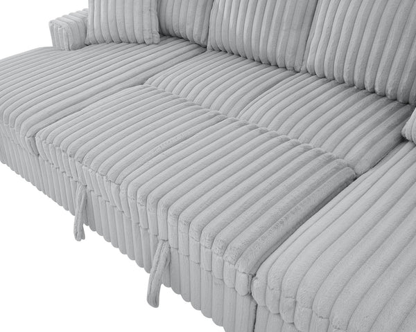 English Elm U U Shaped Sleeper Sofa with Pull-Out Bed and Hidden Chaise Storage, Plush Corduroy Comfort Grey W1417S00077