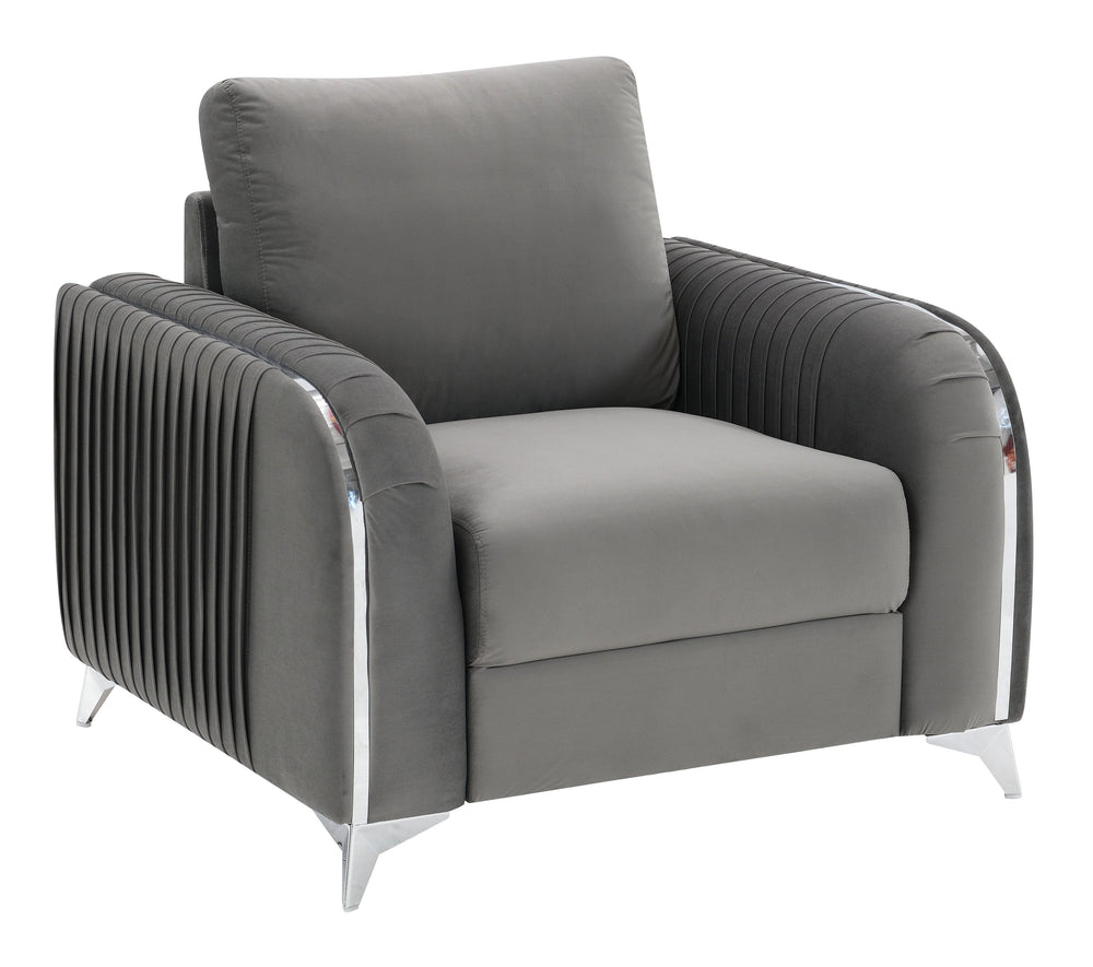 English Elm Wenona Gray Velvet Chair with Chrome Legs, Pocket Coil Seat, Wooden Frame, KD Assembly, Luxurious Comfort B2726S00042