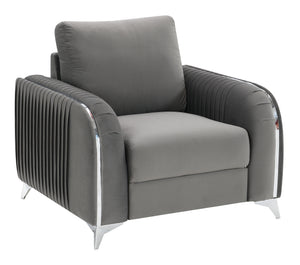 English Elm Wenona Gray Velvet 4-Piece Living Room Set with Black Mirrored Coffee Table, Chrome Legs, Durable Frame B2726S00043