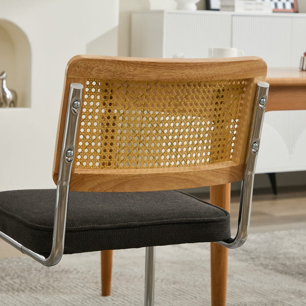 English Elm Mid Velvet Cantilever Dining Chairs Set of 2 — Mid Century Linen Upholstered Rattan Back, Chrome Base, DurableComfort W1143P342096 W1143P342096