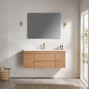 English Elm 48" Floating Bathroom Vanity with Ceramic Basin Two Drawers and Cabinet Storage W1826P308973
