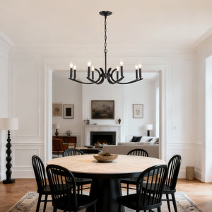 English Elm 8-light Industrial Farmhouse Chandelier Black Metal Frame for Vaulted Dining Rooms W5008P392711