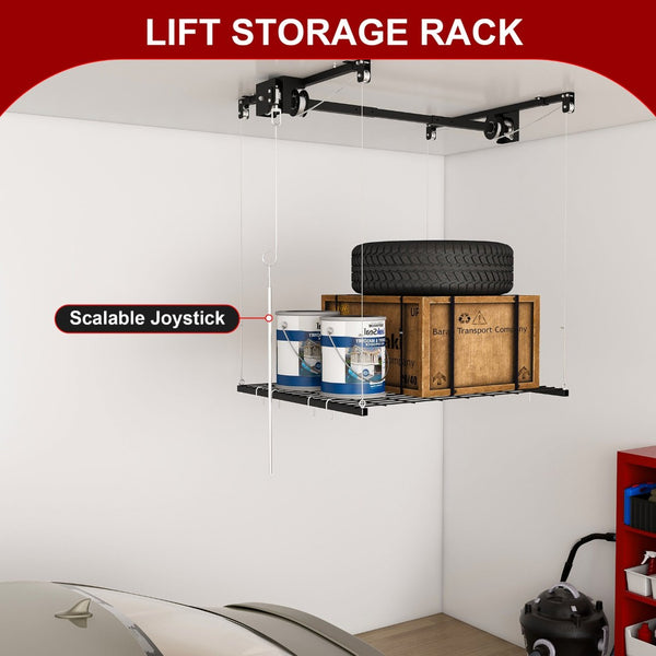 English Elm Overhead Garage Ceiling Rack All Steel Crank Down Platform 250 Lb Locking Hoist W2700P346225