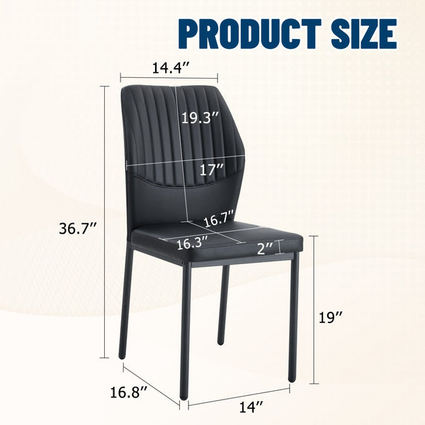 English Elm Luxury Pu Upholstered Dining Chair Set of 4 with Channel Stitching and Metal Legs W1512P494634