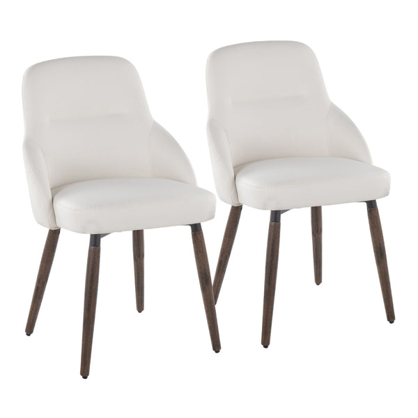 English Elm Chair Set of 2 Mid-century Faux Leather Dining Seats with Tapered Walnut Wood Legs B202S02120