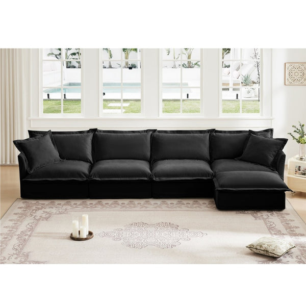 English Elm Slipcovered L-Shape Sectional Sofa - Cozy 4-Seater Couch With Chenille Fabric, Removable Covers & Pillows W3041S00115-GIGA